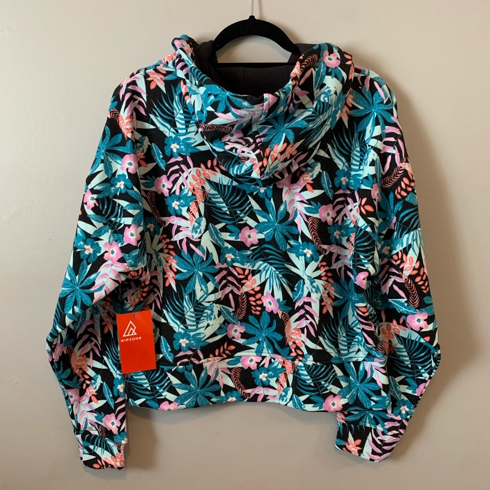 Ripzone black tropical cropped 1/4 zip hoodie NWT